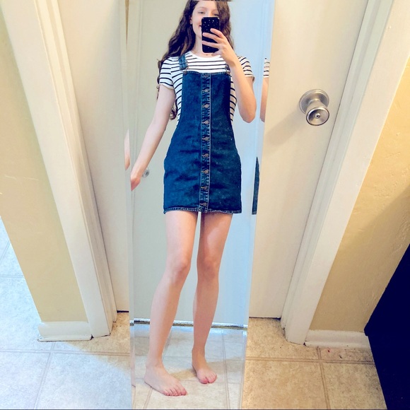 Forever 21 Denim Blue Mini Overall Dress Small - Picture 1 of 11